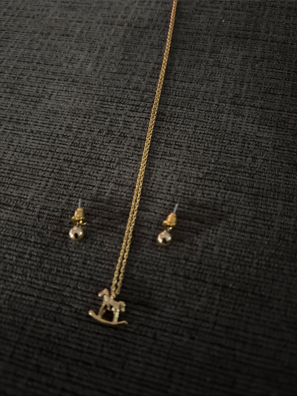 Gold Rocking Horse Pendant Necklace with Matching Stud Earrings